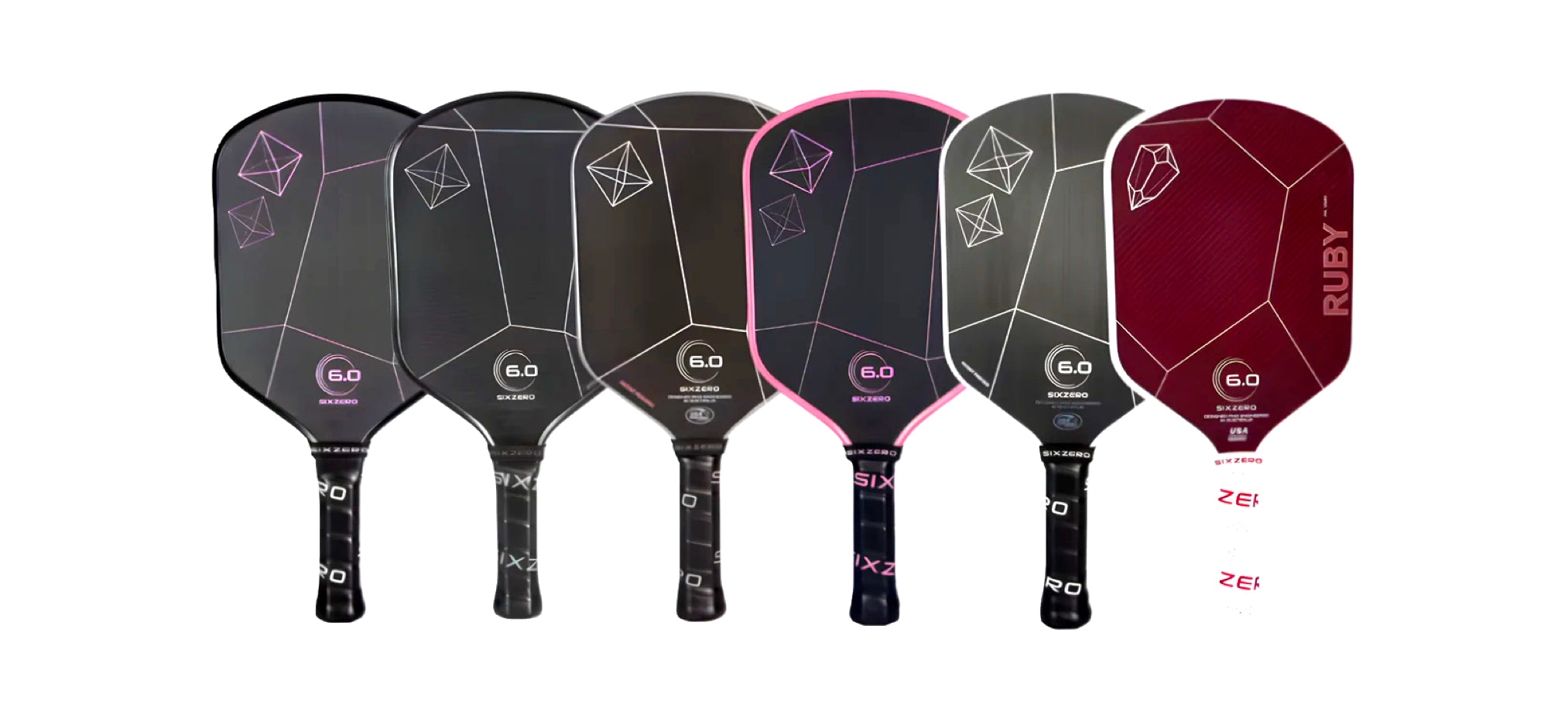The full lineup of Six Zero Pickleball paddles