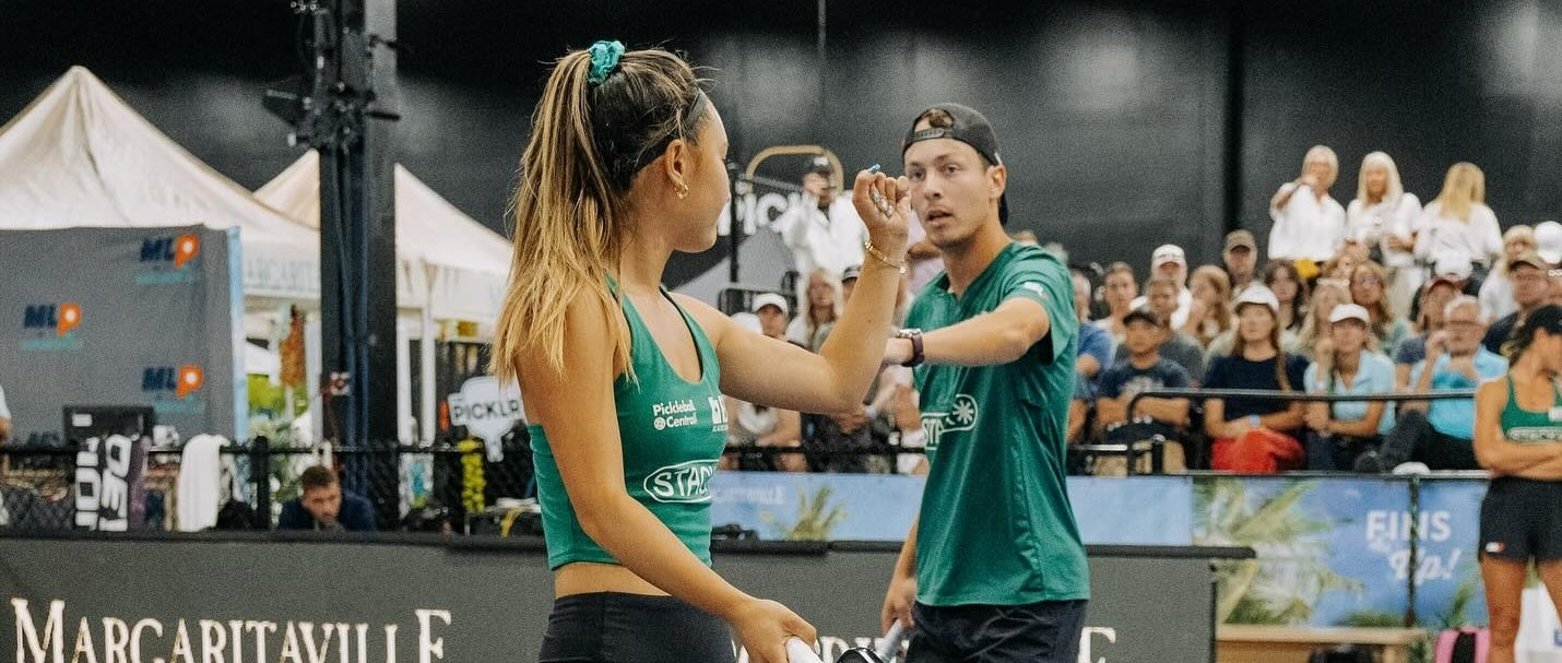 Pickleball players decide on who should play the left vs. right side.