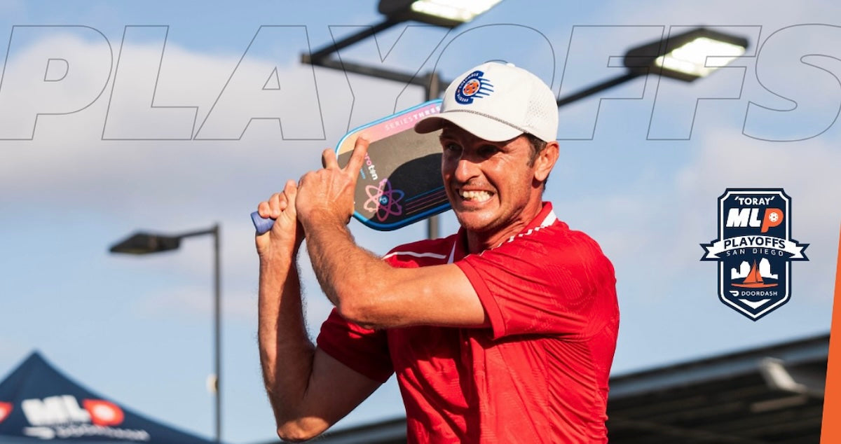 Andrei Daescu hits a shot during the Major League Pickleball playoffs in San Diego in 2025.