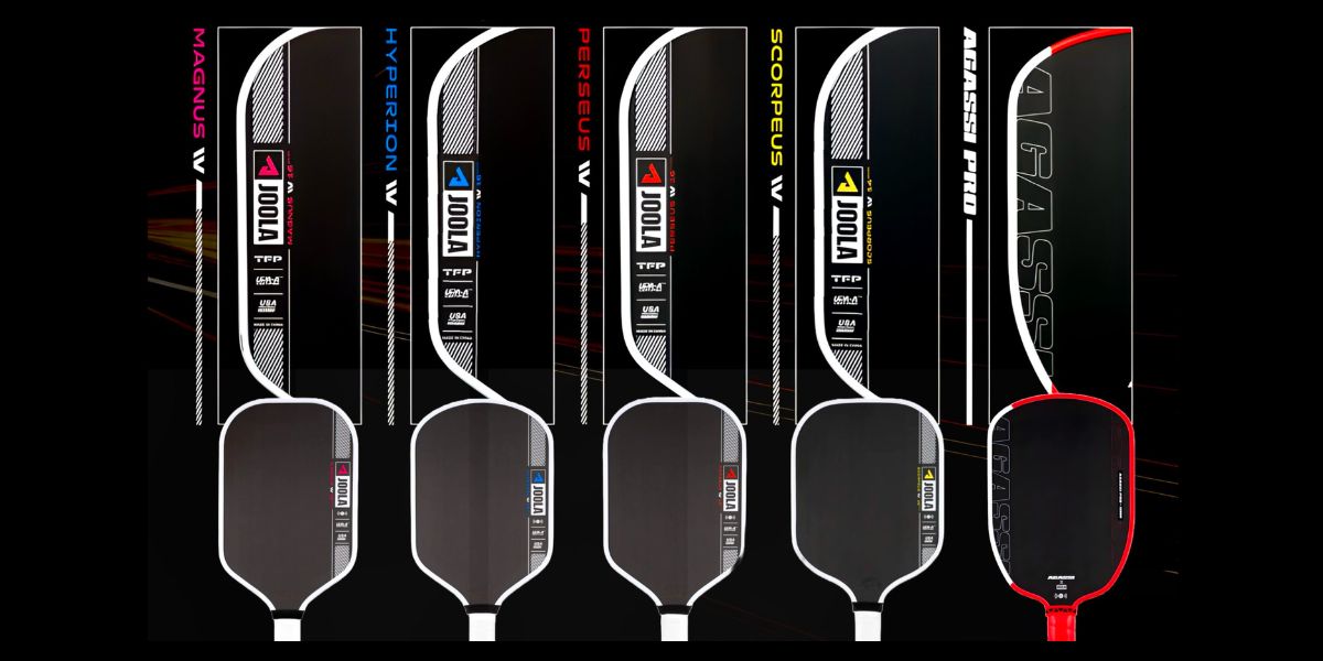 A graphic showing all of the different JOOLA Pro IV pickleball paddles.