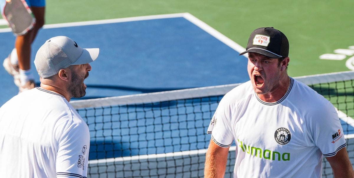 AJ Koller (left) and Rafa Hewett celebrate after a point at MLP San Clemente in June 2025.
