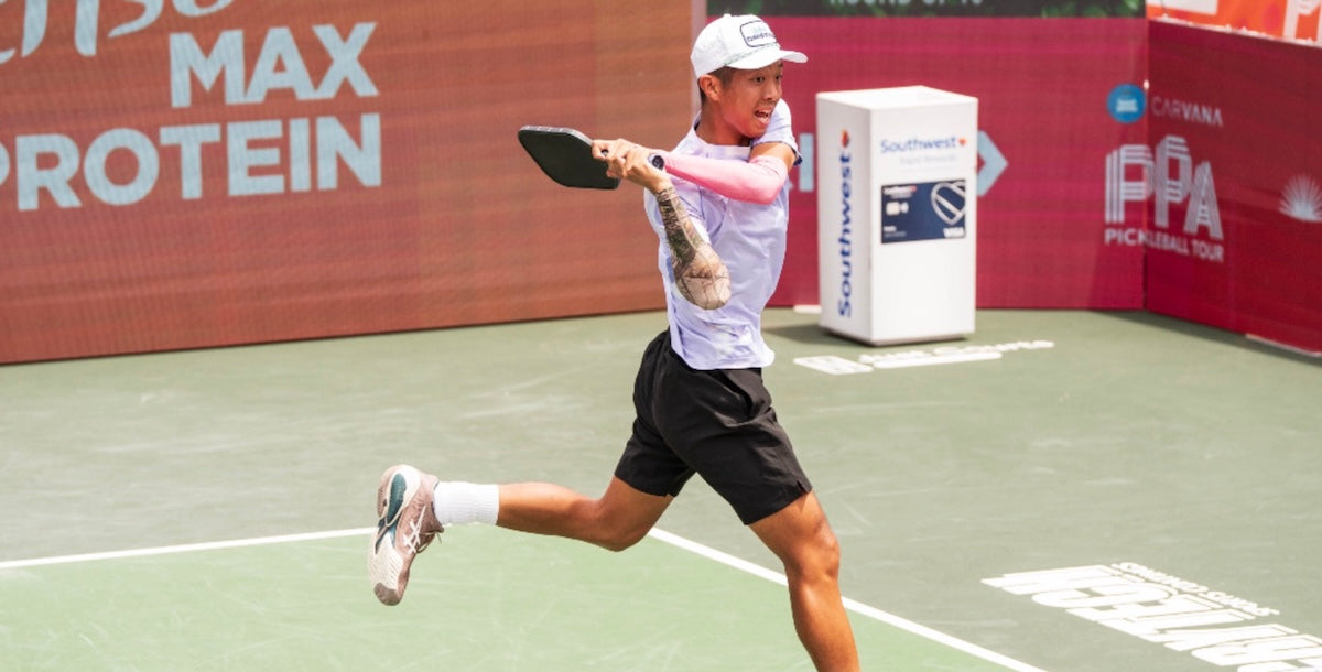 Quang Duong hits a shot during a PPA Tour event in 2025.