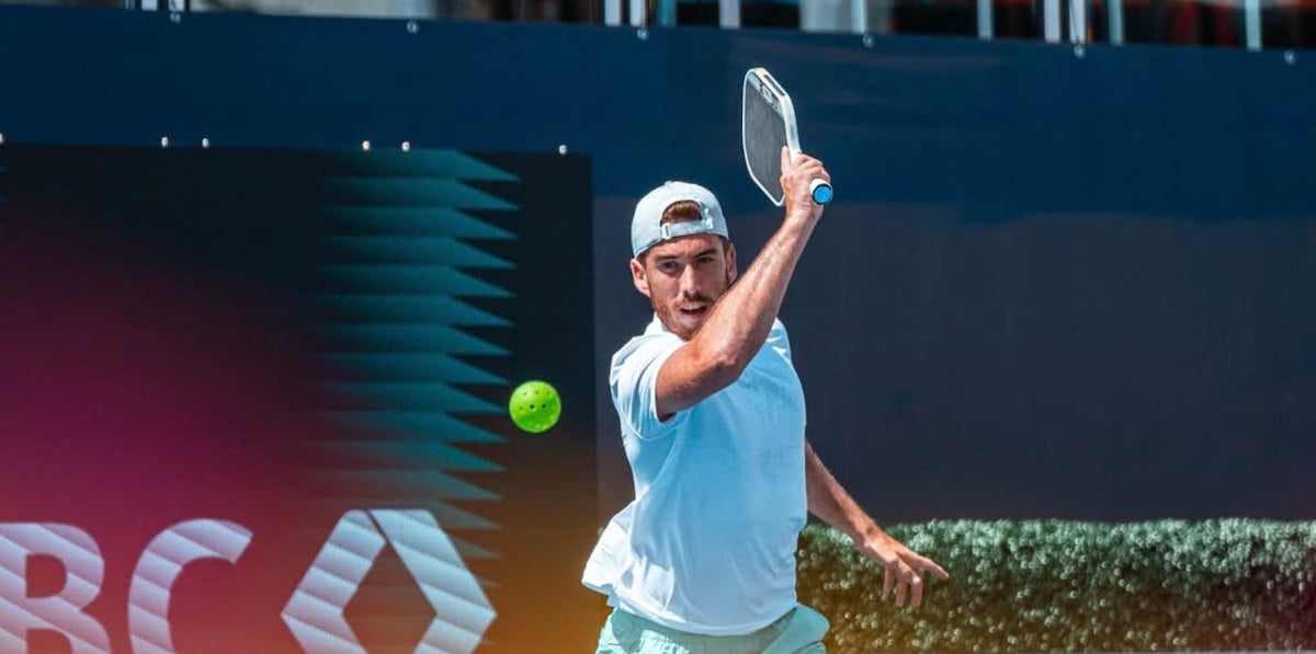Federico Staksrud hits a shot at the PPA Tour Orange County Cup in June of 2025.
