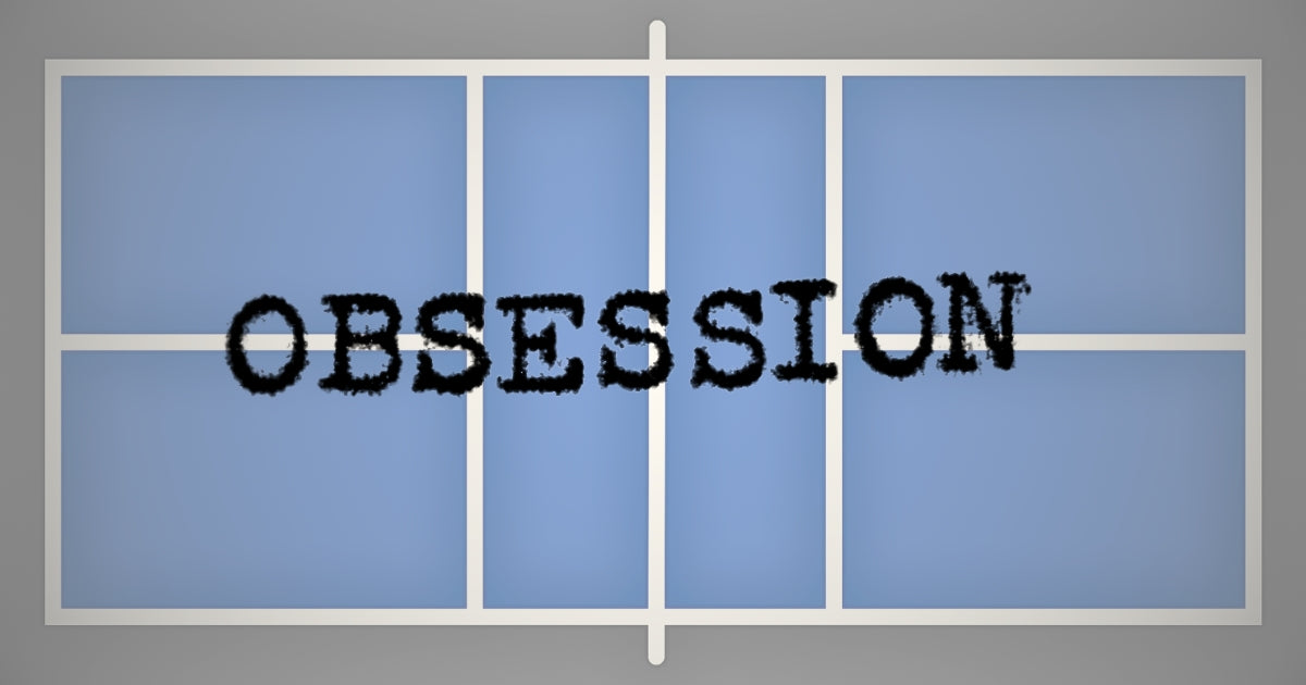 "Obsession" written in bold typeface with a pickleball court background