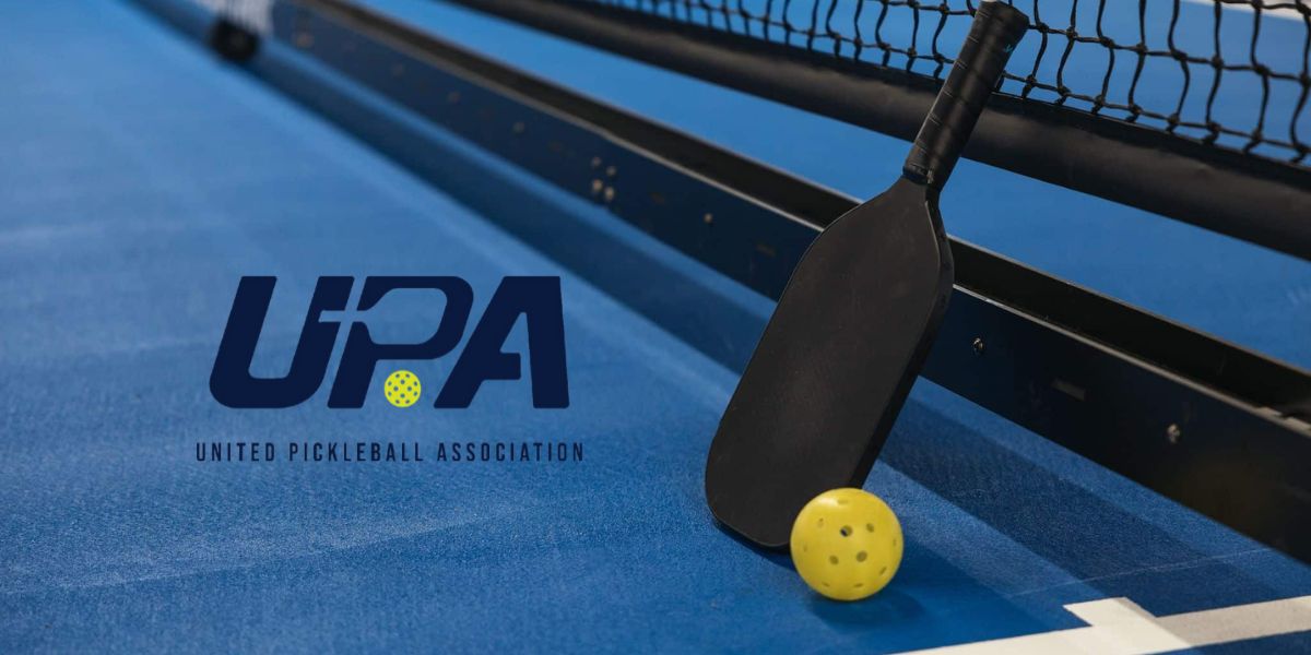 United Pickleball Association logo on pickleball court background.