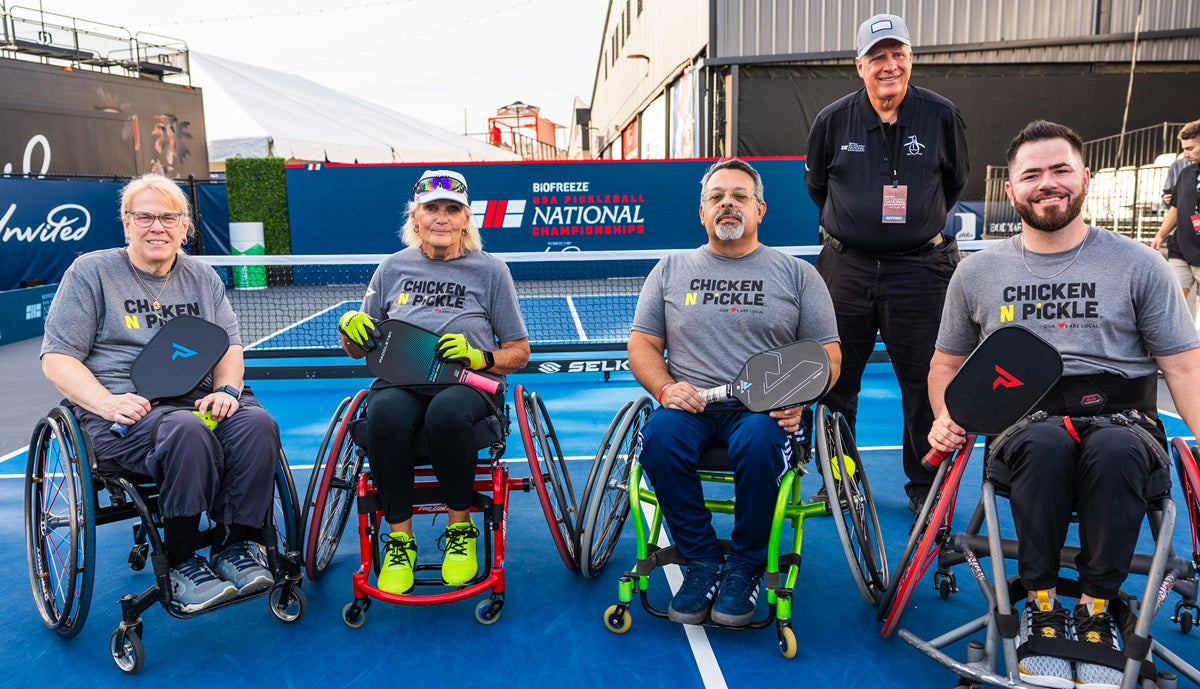 Athletes in a wheelchair pickleball event from USAP