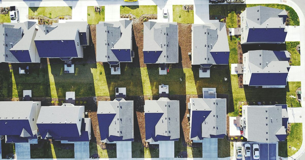 Aerial shot of homes on the real estate market