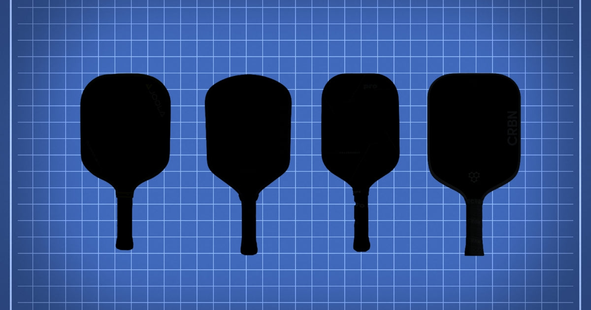 Blacked out paddle shapes against a blue square background