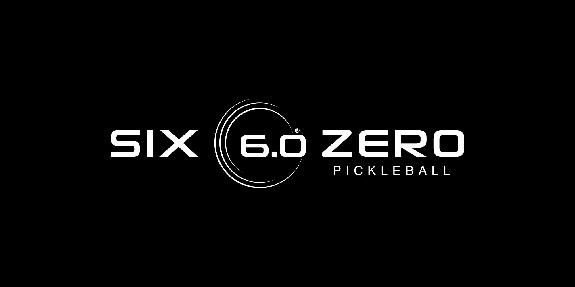 Six Zero Pickleball paddle company image of their logo and a woman holding one of their paddles