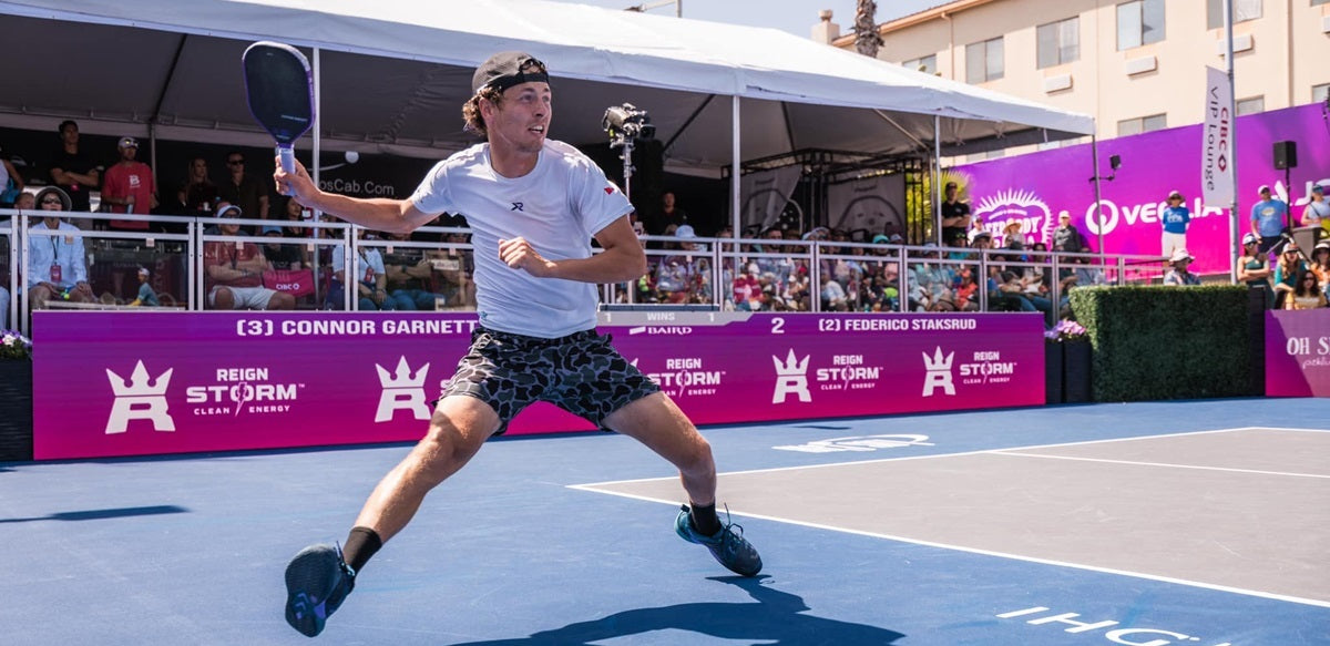 Pickleball pro Connor Garnett executing an ATP shot