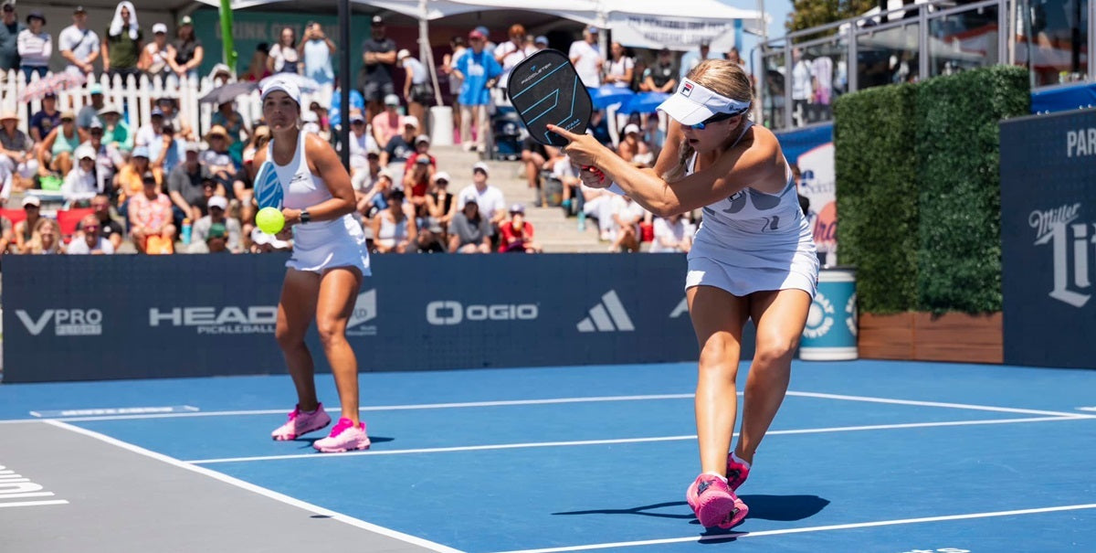 Dinking strategy as demonstrated by PPA Tour partners Anna Leigh Waters and Catherine Parenteau.
