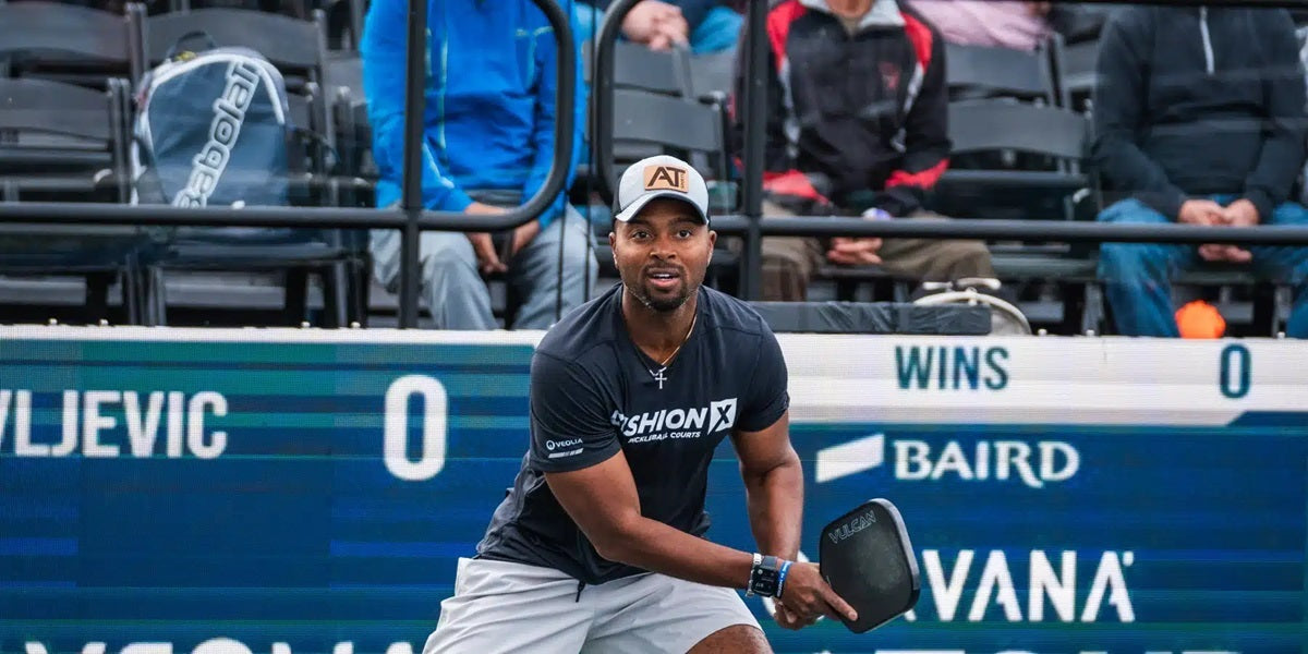 Donald Young mid pickleball point on the PPA Tour