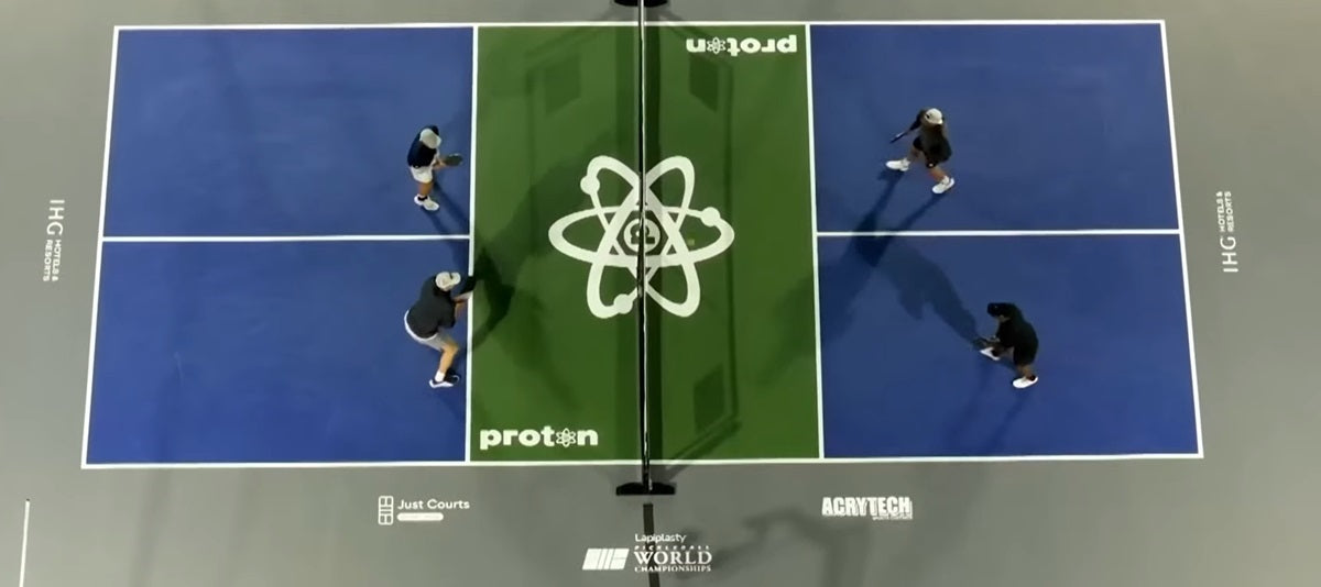 A top-down view of a pickleball match during PPA Worlds 2024