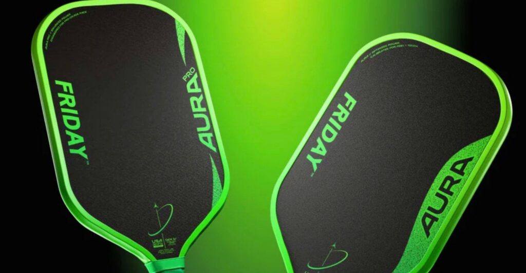 Friday Aura and Aura Pro pickleball paddles.