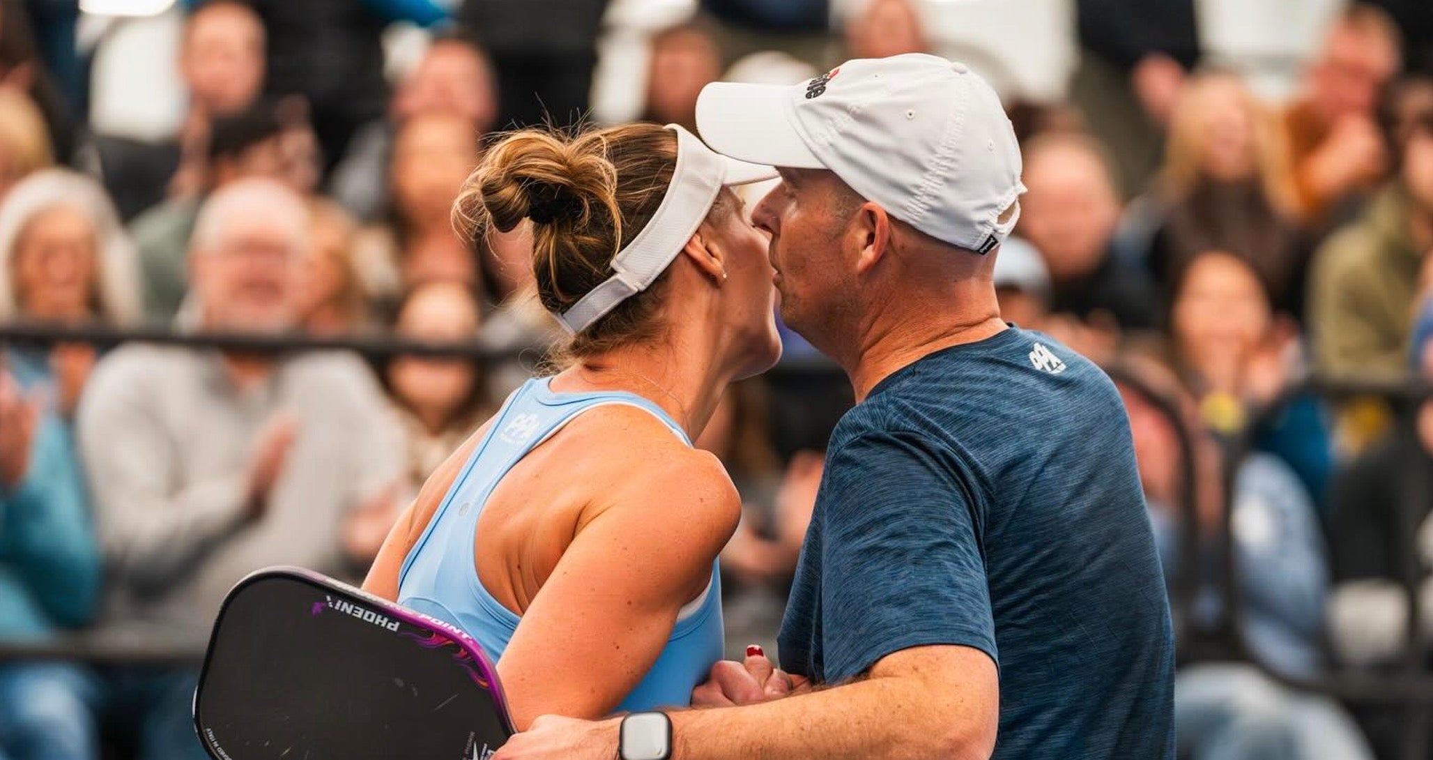 Lucy Kovalova and Matt Wright celebrate after a win.