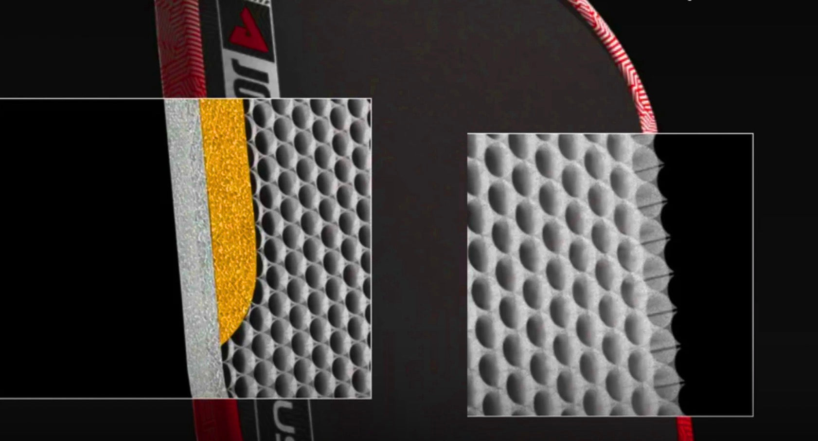 A close-up look at the core of a JOOLA pickleball paddle.