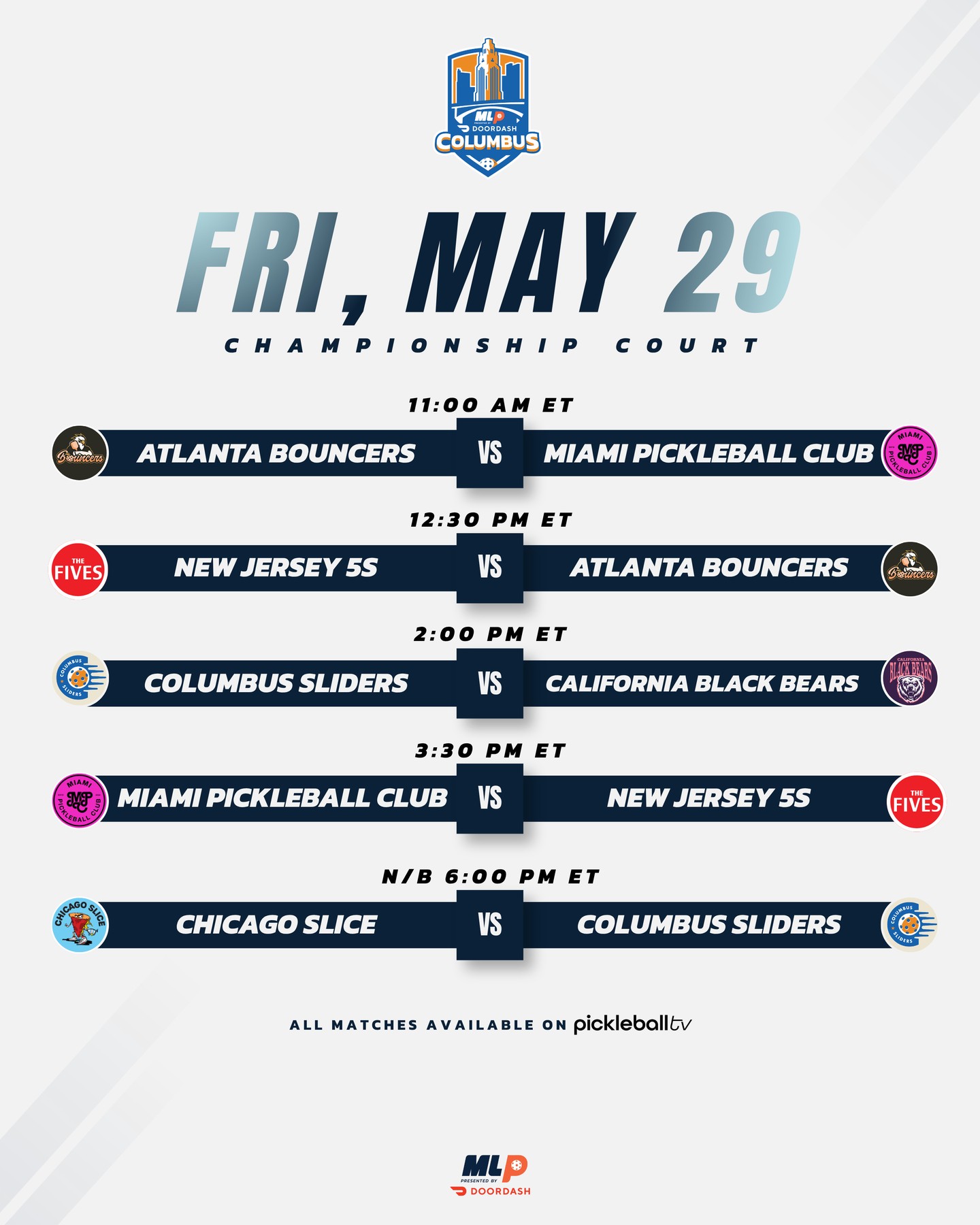 MLP Columbus 2026 Friday matches
