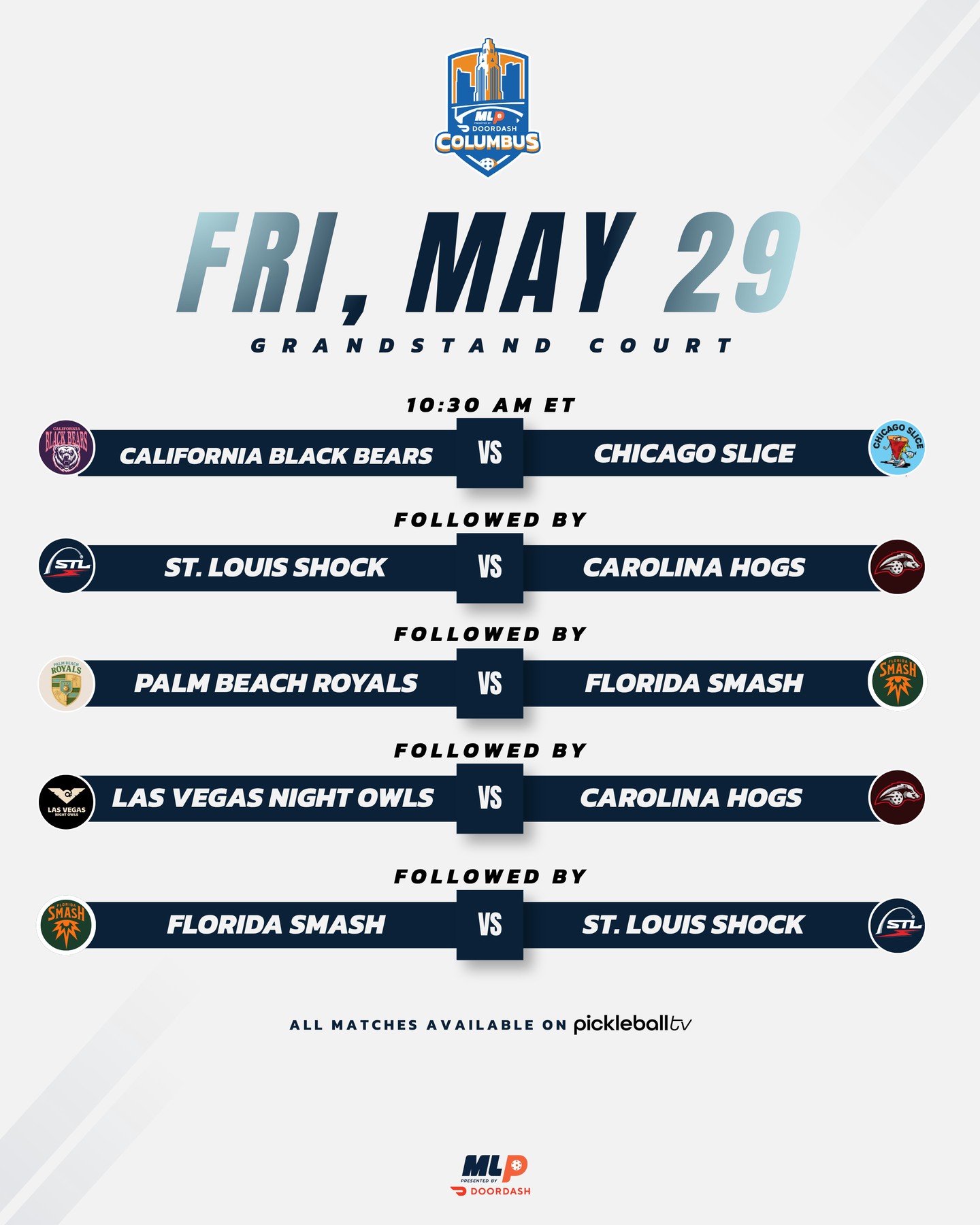 MLP Columbus 2026 Friday matches