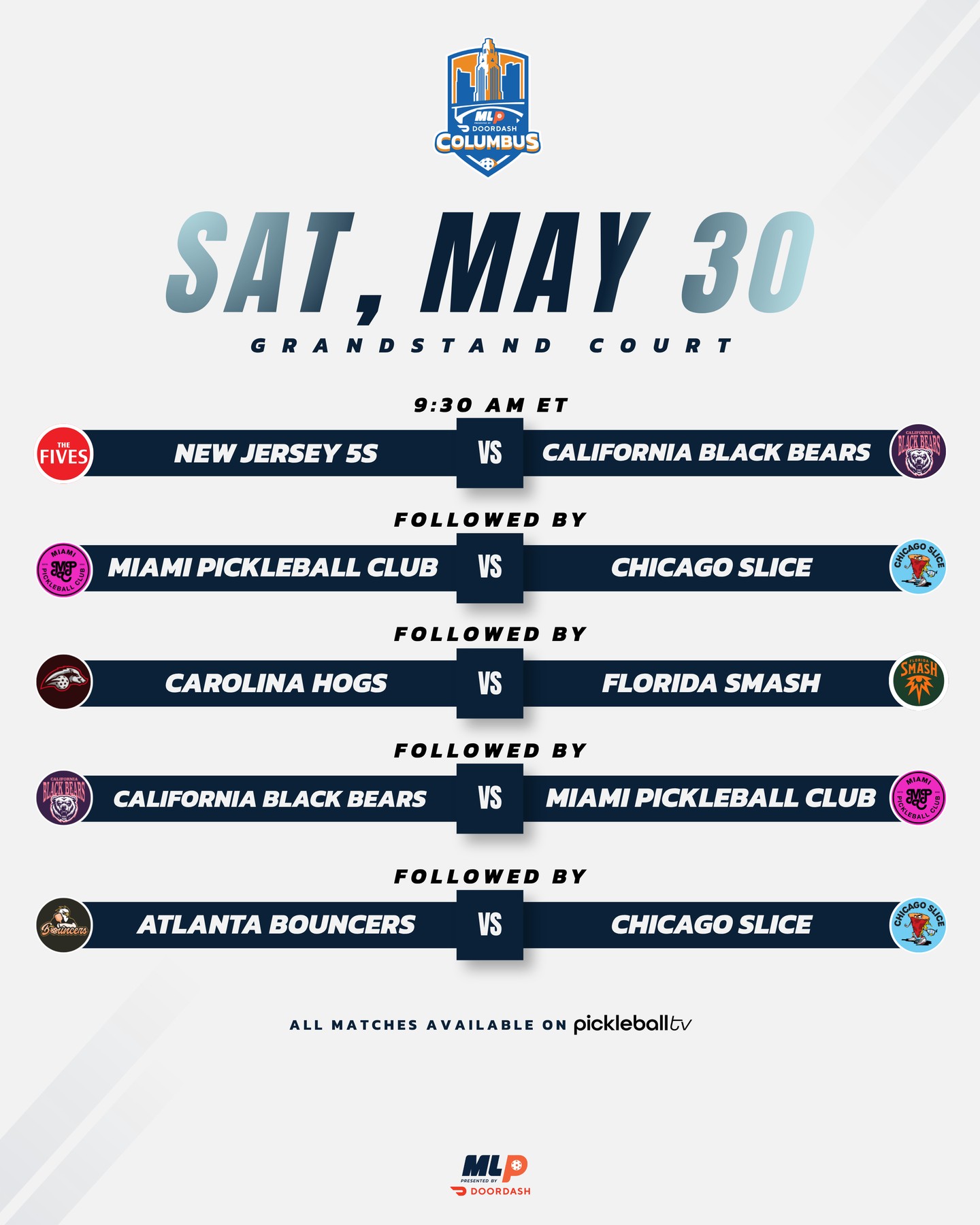 MLP Columbus 2026 Saturday matches
