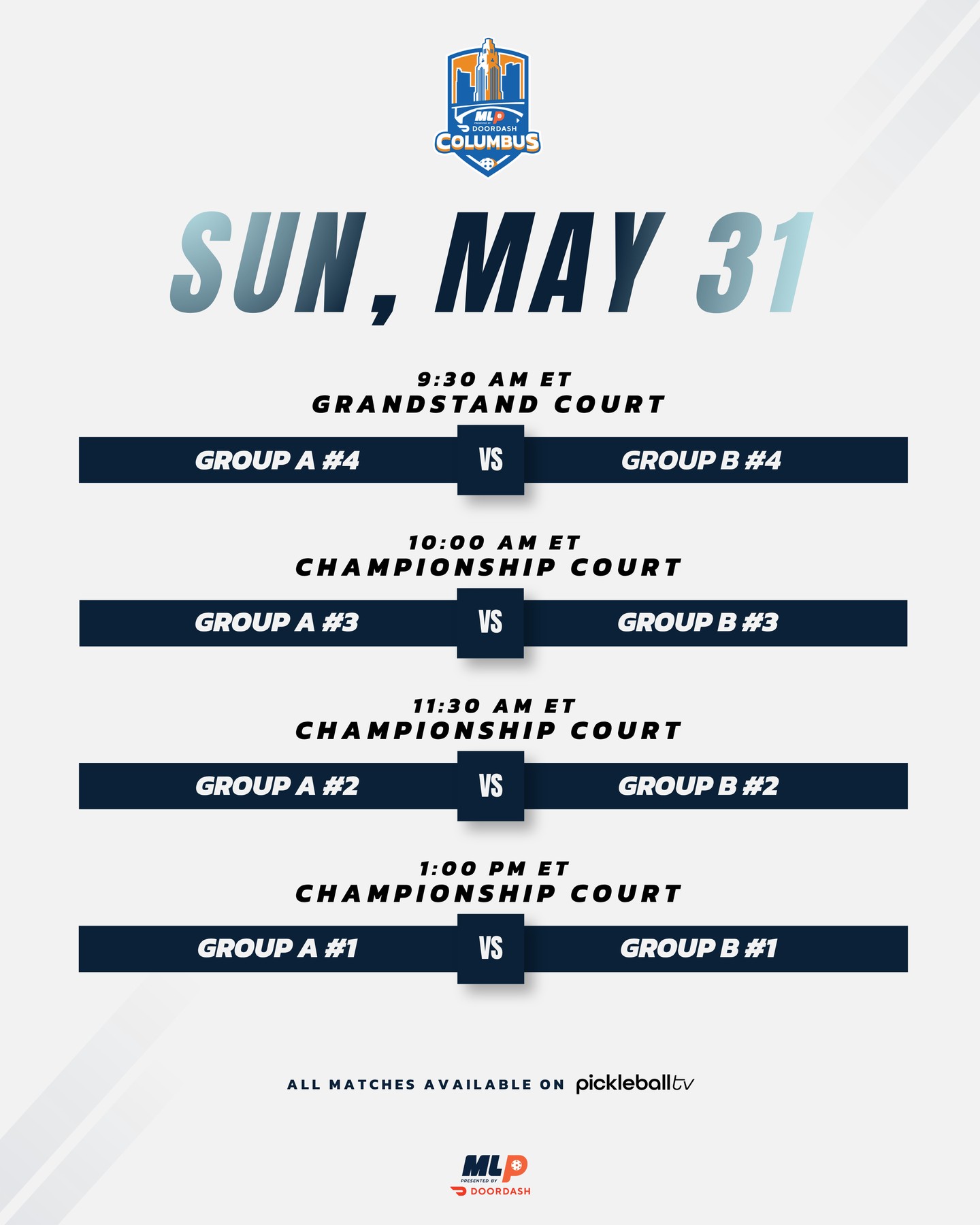 MLP Columbus 2026 Sunday matches