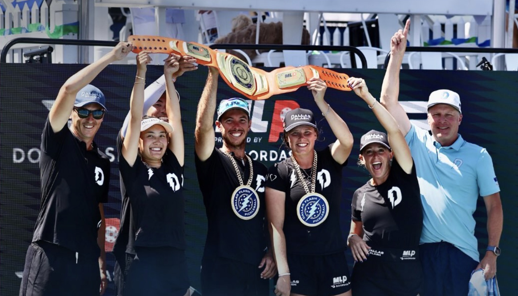 The Dallas Flash celebrate after winning the 2026 Major League Pickleball San Diego final.