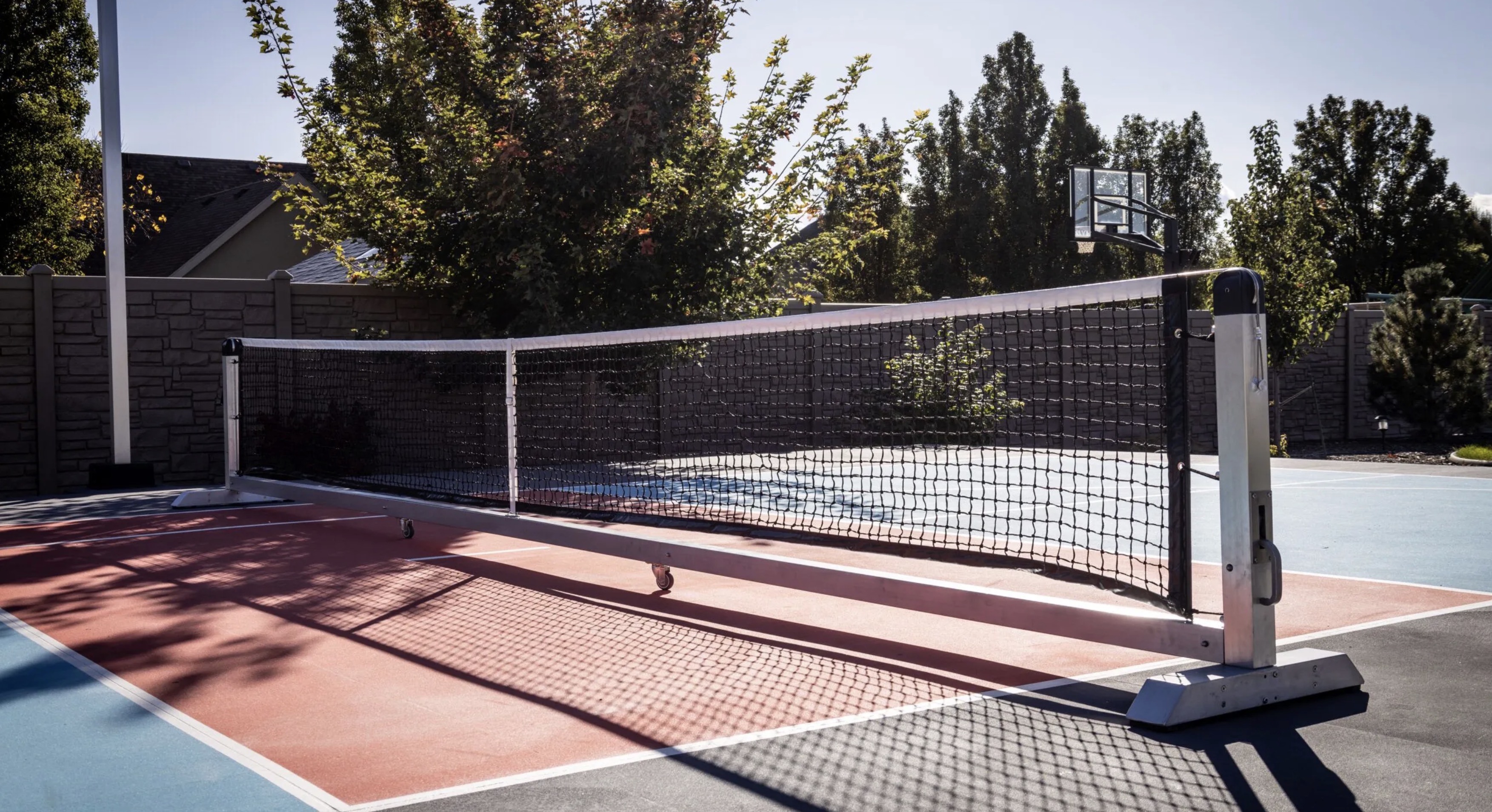 Backyard pickleball court.