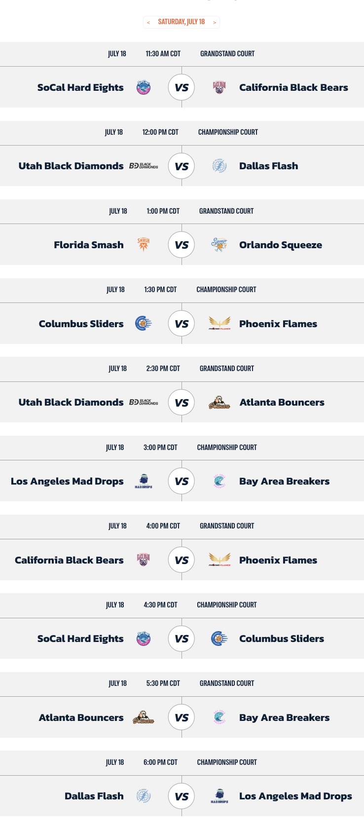 Major League Pickleball San Diego 2026 Saturday match schedule.