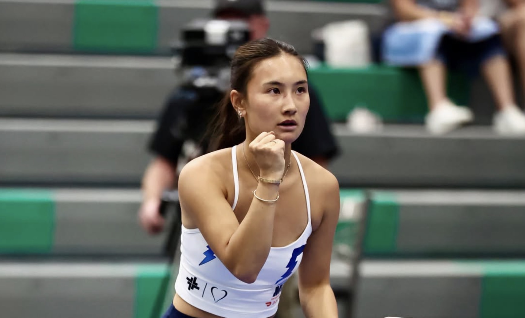 Alix Truong celebrates after a point during a Major League Pickleball match in Dallas in 2026.