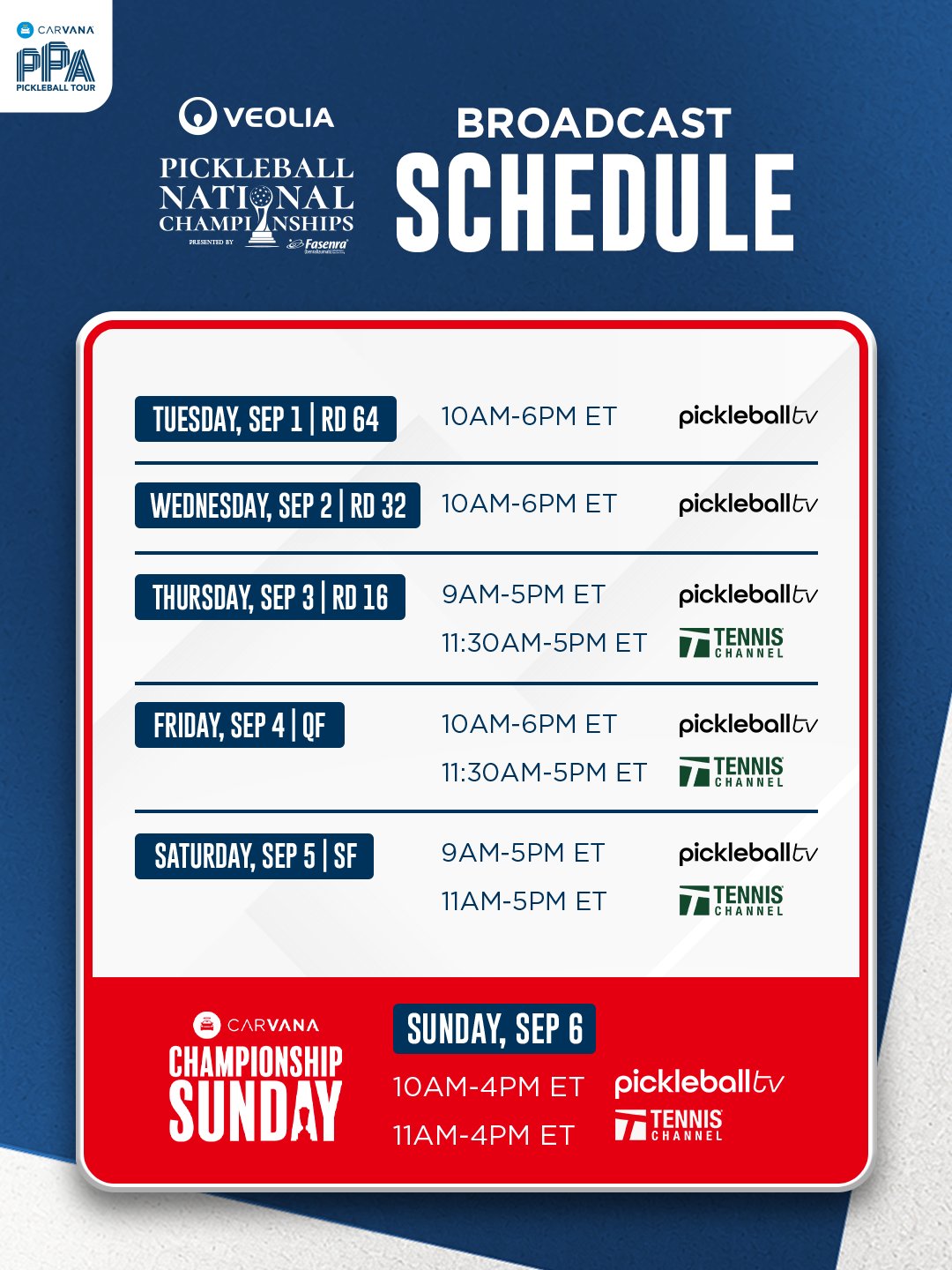 PPA Tour Pickleball National Championships: Draws, schedule, TV information