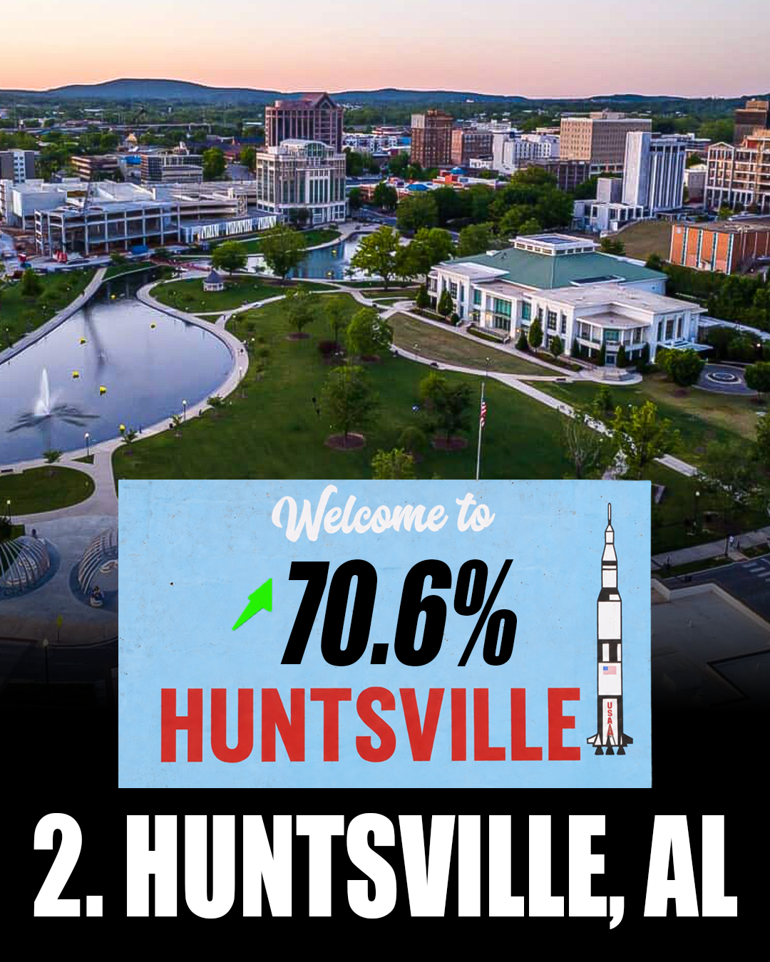 Aerial view of Huntsville, Alabama.