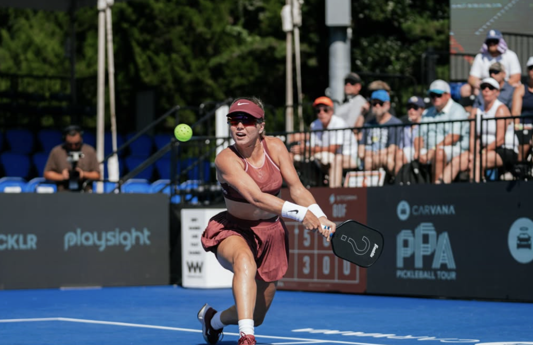 Anna Leigh Waters hits a shot during a singles match at the 2026 PPA Tour Pickleball National Championships.