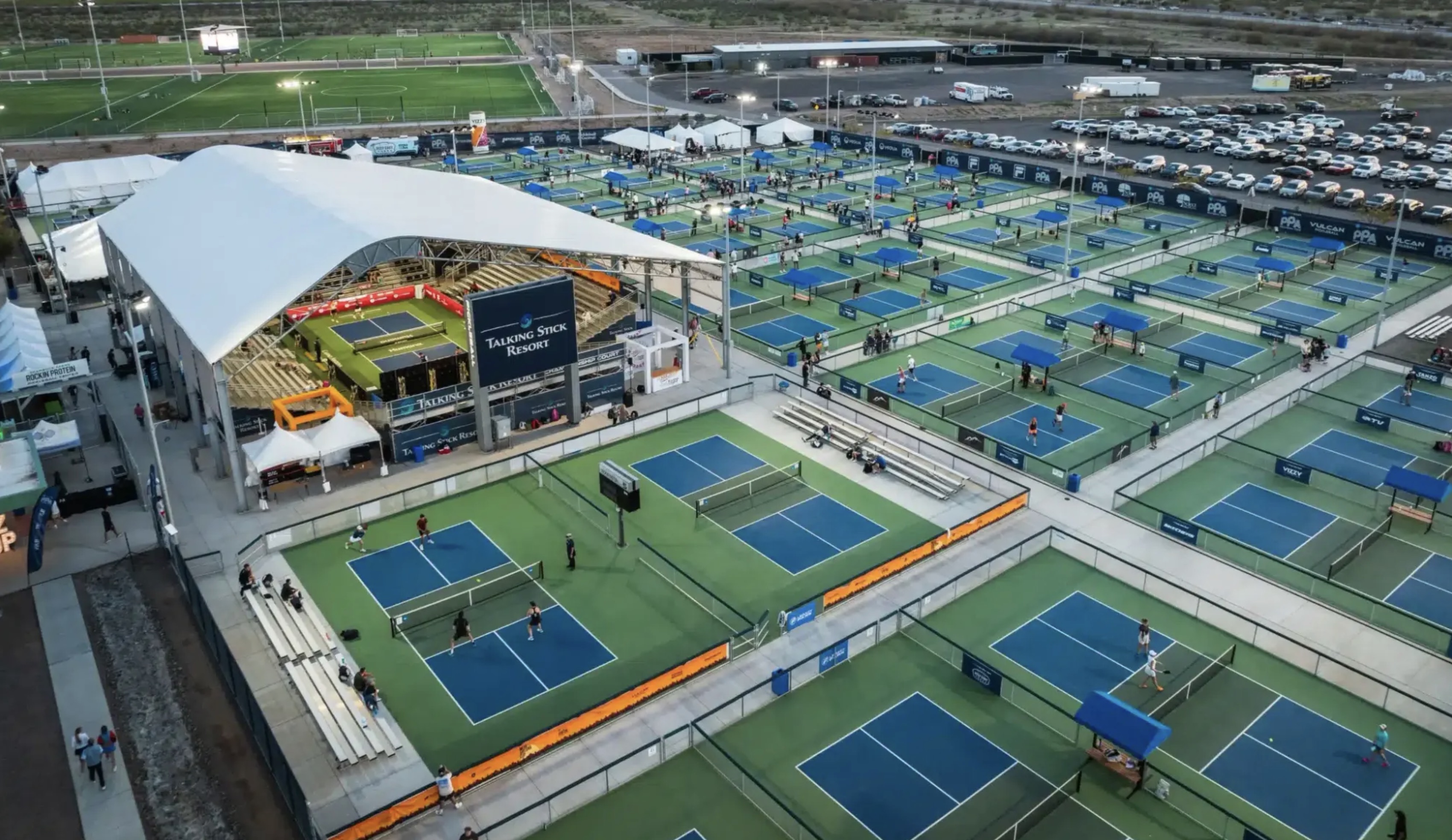 Aerial view of the Arizona Athletic Grounds pickleball complex.