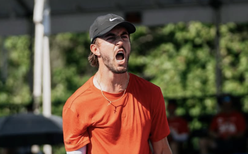 Hunter Johnson celebrates after winning a point during the 2026 PPA Tour Pickleball National Championships.