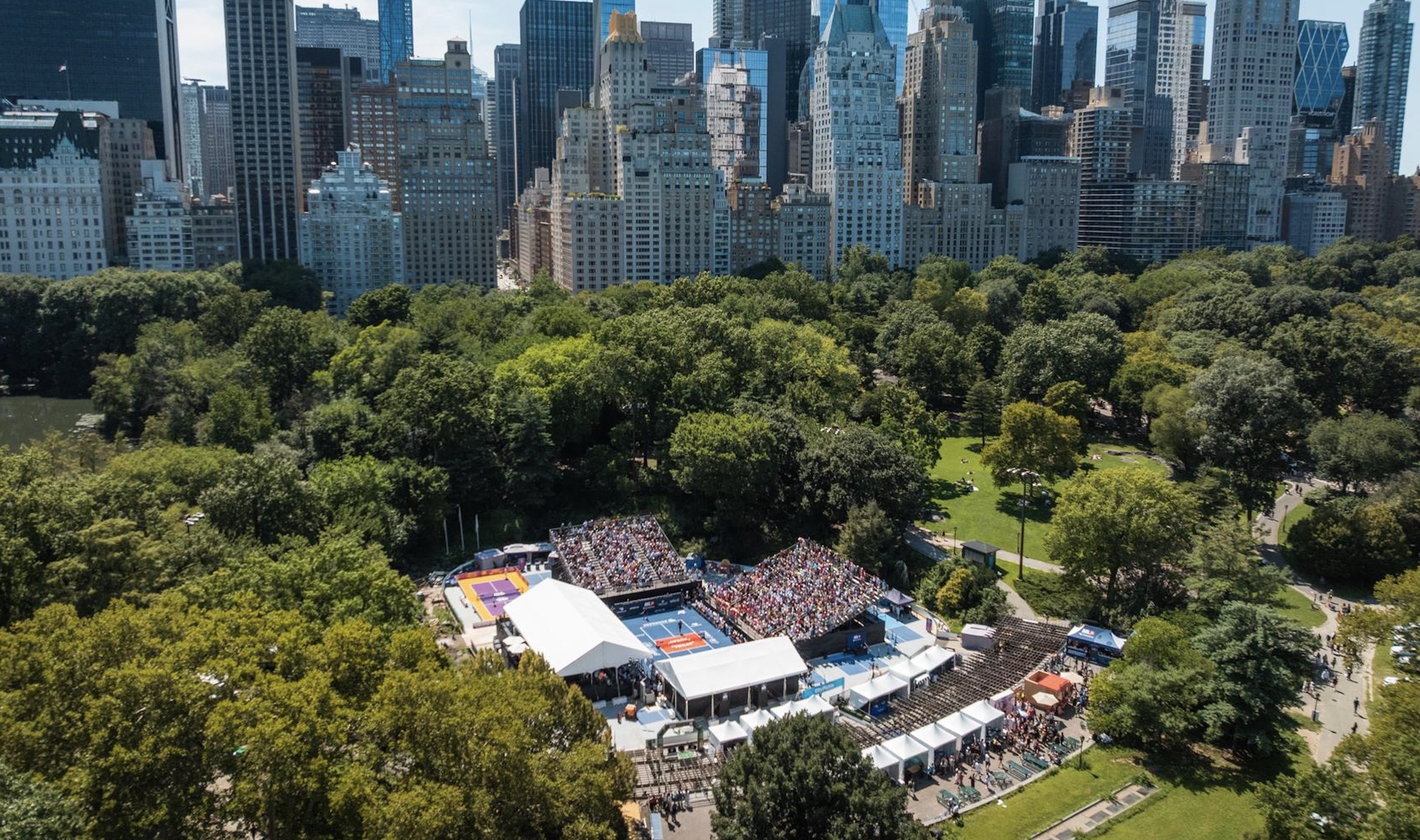 An aerial view of the 2026 Major League Pickleball Finals at Central Park in New York City.