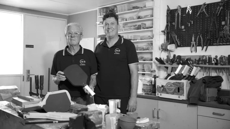 Dale Young and his father, Bruce, in their workshop in Australia.