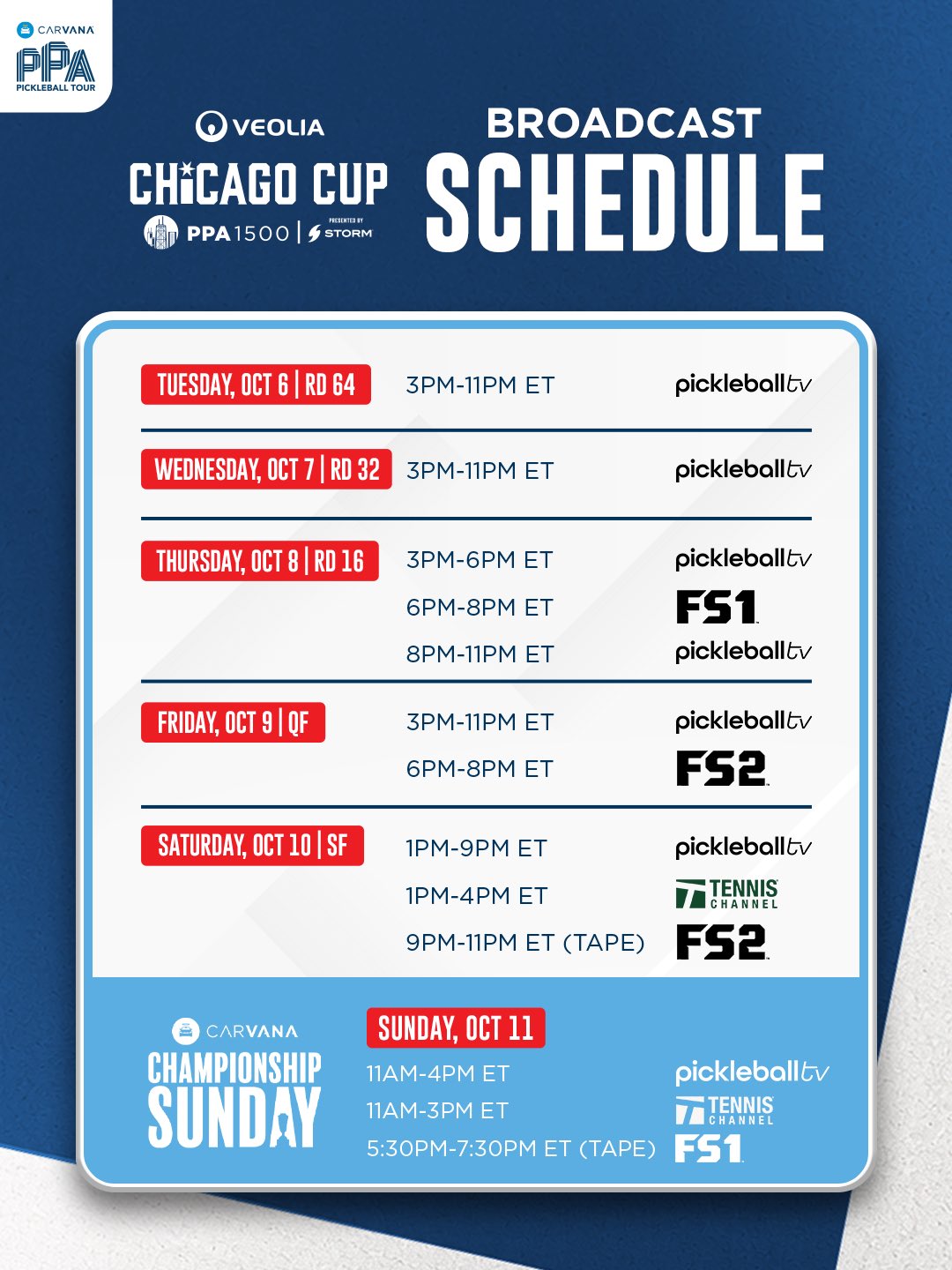 PPA Tour 2026 Chicago Cup schedule