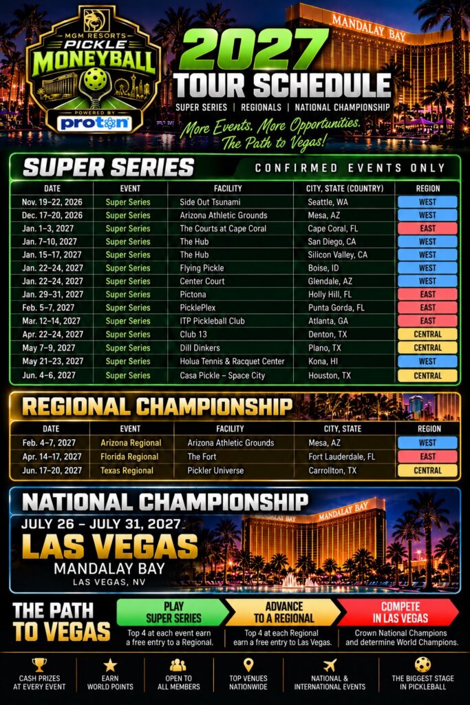 Pickle Money Ball 2027 schedule.